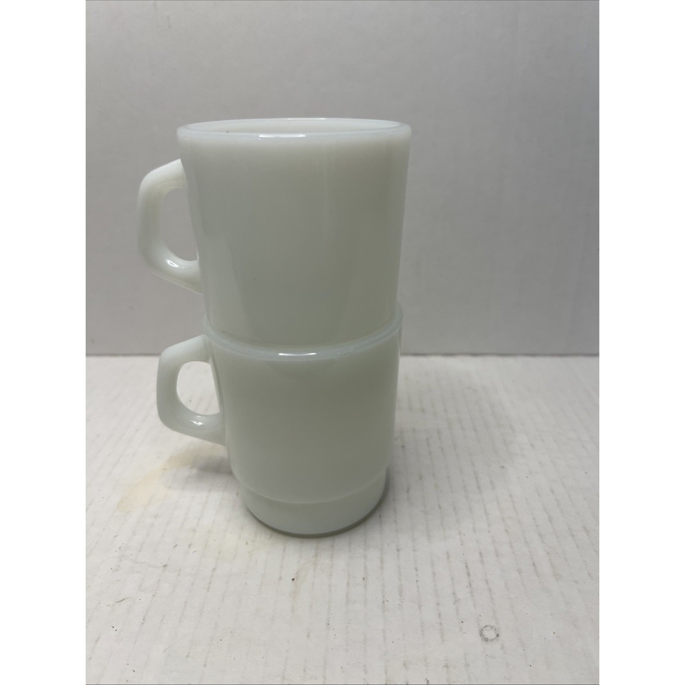 2 Vintage Milk Glass Stacking Mug Termocrisa Coffee Cup